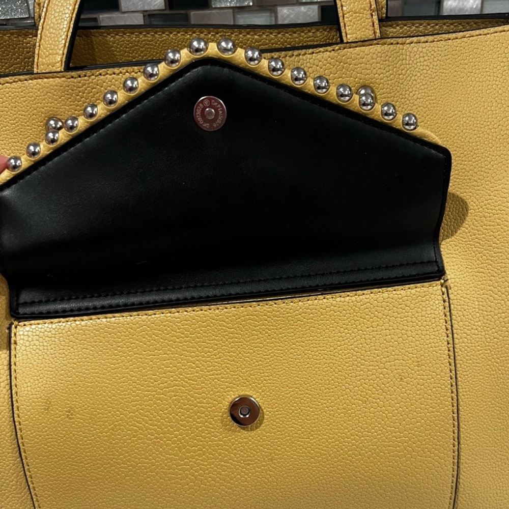 Tahari Yellow Tote with Chain Detail and Structured Design - Picture 8 of 11